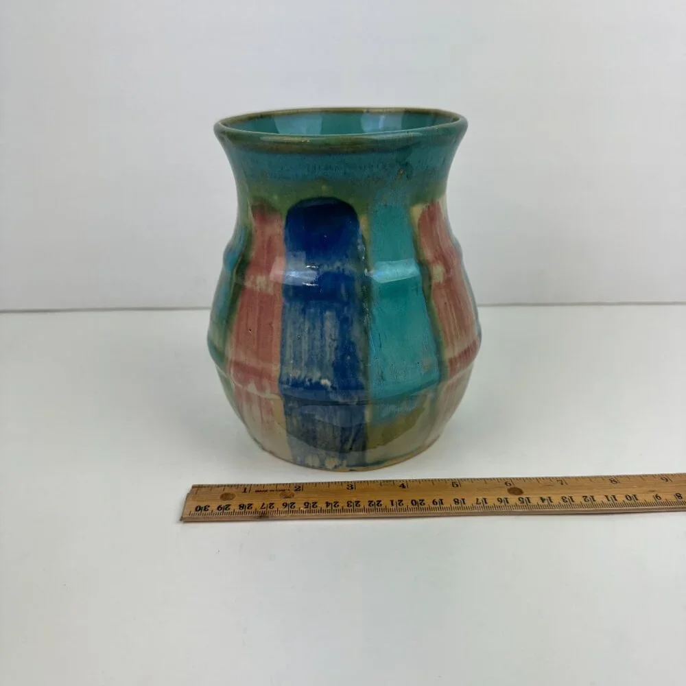 Vintage Hull Art Pottery Vase Planter Pot Abstract Colorful Blue Red Pink‎ Green